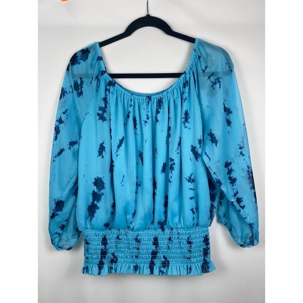 Colleen Lopez Blue Tie-Dye Smocked Hem Blouse Size L​ - Picture 3 of 7